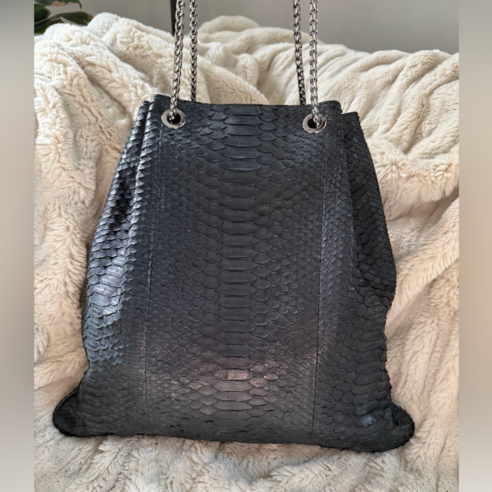 Devi Kroell Black Python Snakeskin Leather Should… - image 4